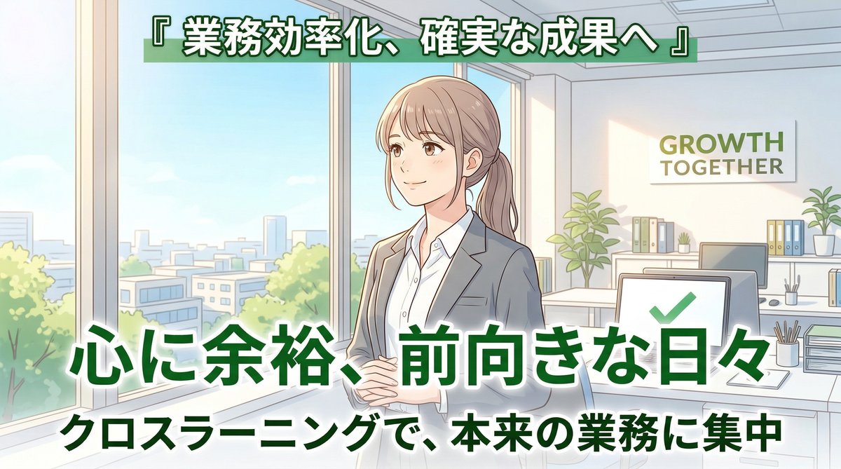 業務効率化で心に余裕が生まれ前向きに働く担当者のイラスト