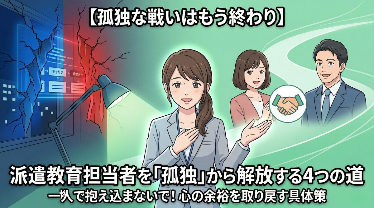 孤独から解放され笑顔で前を向く派遣教育担当者のイラスト