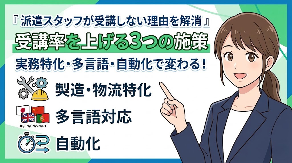 受講率を上げる3つの施策。製造・物流特化、多言語対応、自動化で変わる！