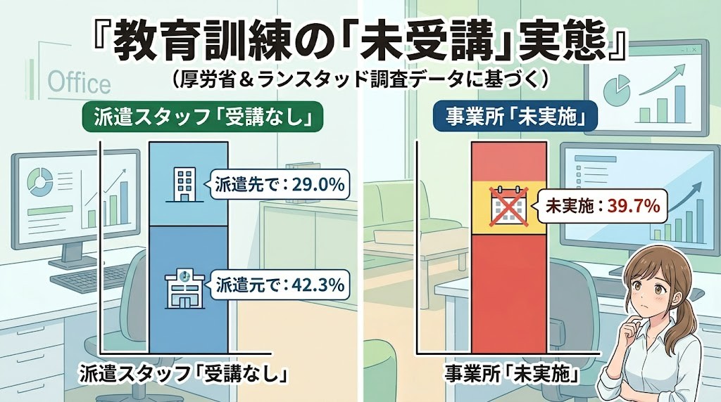 教育訓練の「未受講」実態（厚労省＆ランスタッド調査データに基づく）グラフ