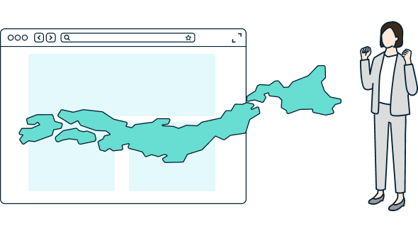 Webブラウザから日本地図が飛び出しているイラスト