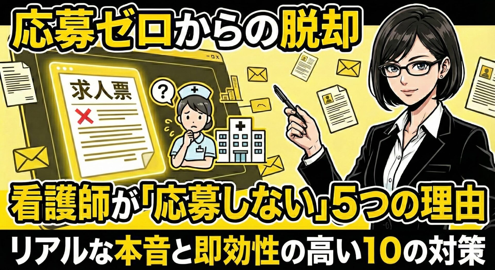 看護師の求人に応募が来ない原因と対策10選｜看護師のリアルな声も紹介のアイキャッチ画像